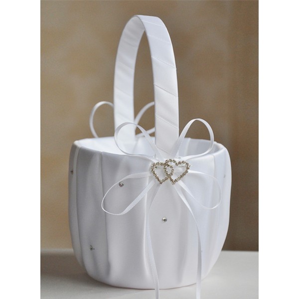 Flower Girl Satin Flower Basket With Ribbon