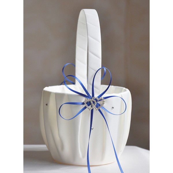 Flower Girl Satin Flower Basket With Ribbon