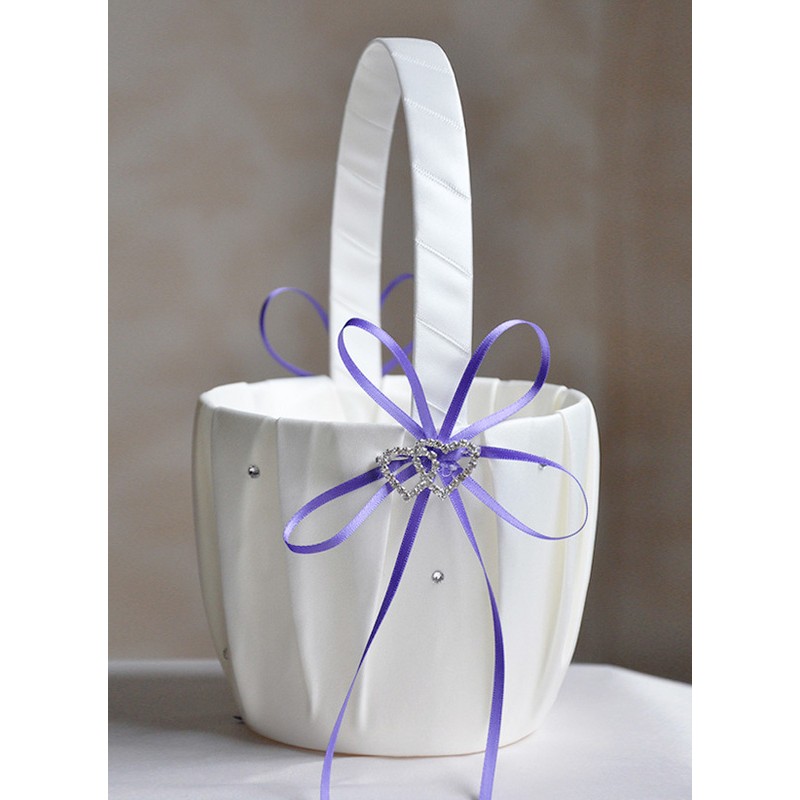 Flower Girl Satin Flower Basket With Ribbon