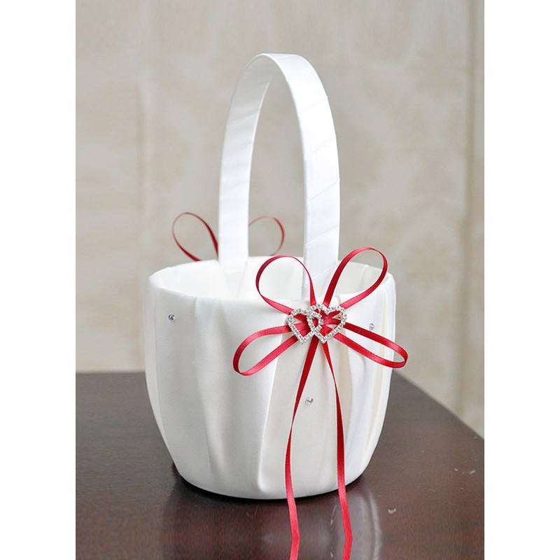 Flower Girl Satin Flower Basket With Ribbon