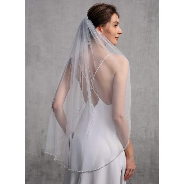 One-tier Cut Edge Fingertip Bridal Veils With Rhinestones