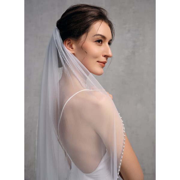 One-tier Cut Edge Fingertip Bridal Veils With Rhinestones