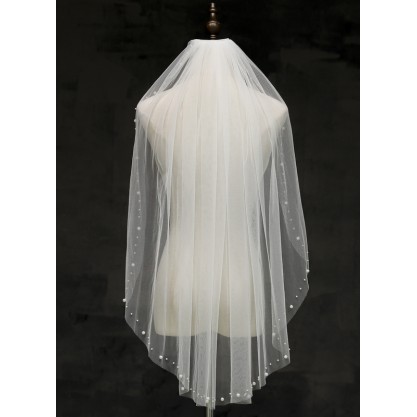 One-tier Cut Edge Fingertip Bridal Veils With Rhinestones