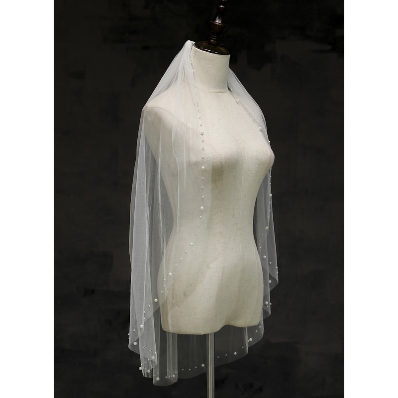 One-tier Cut Edge Fingertip Bridal Veils With Rhinestones