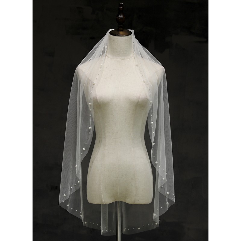 One-tier Cut Edge Fingertip Bridal Veils With Rhinestones