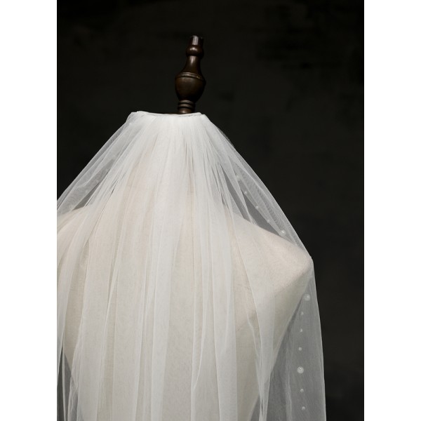 One-tier Cut Edge Fingertip Bridal Veils With Rhinestones