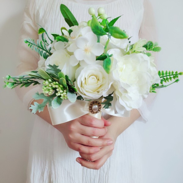 Classic Round Silk Flower Bridal Bouquets (Sold in a single piece) - Bridal Bouquets