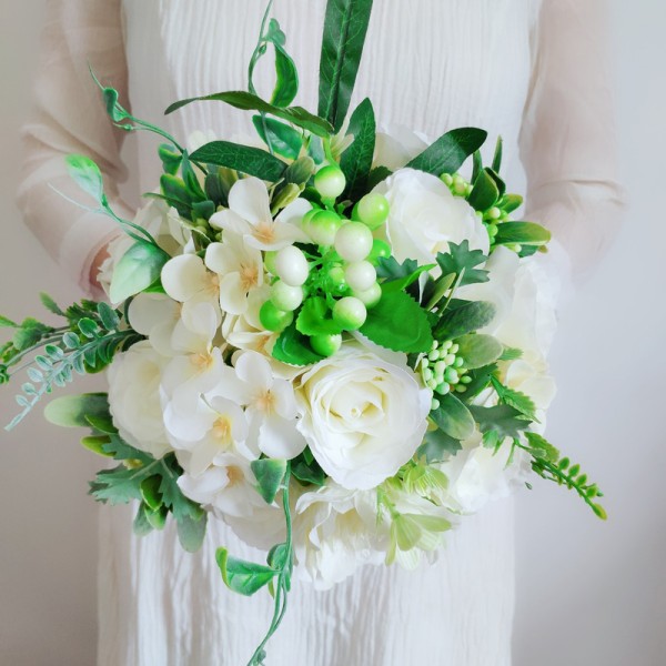 Classic Round Silk Flower Bridal Bouquets (Sold in a single piece) - Bridal Bouquets