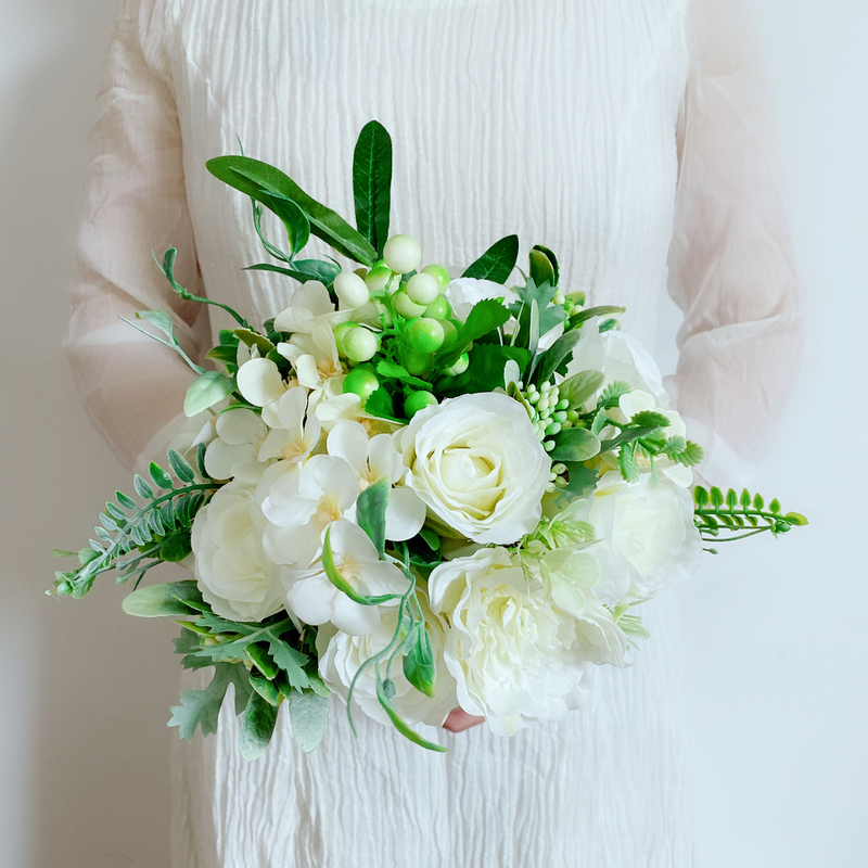 Classic Round Silk Flower Bridal Bouquets (Sold in a single piece) - Bridal Bouquets