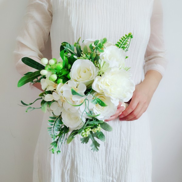 Classic Round Silk Flower Bridal Bouquets (Sold in a single piece) - Bridal Bouquets