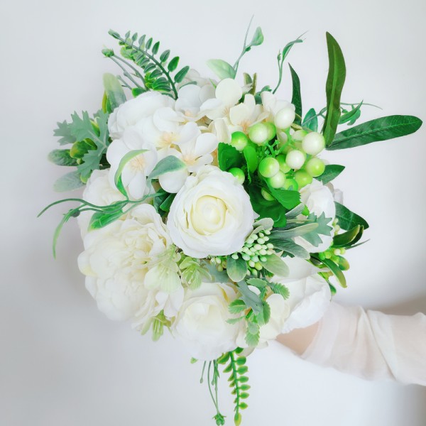 Classic Round Silk Flower Bridal Bouquets (Sold in a single piece) - Bridal Bouquets