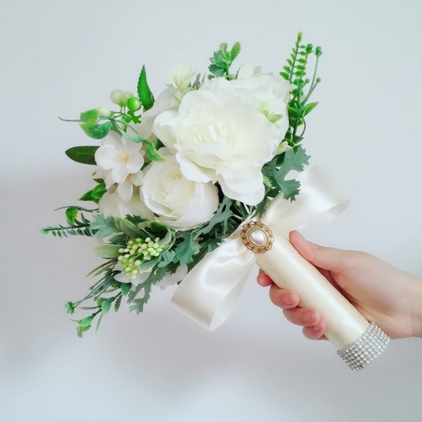 Classic Round Silk Flower Bridal Bouquets (Sold in a single piece) - Bridal Bouquets