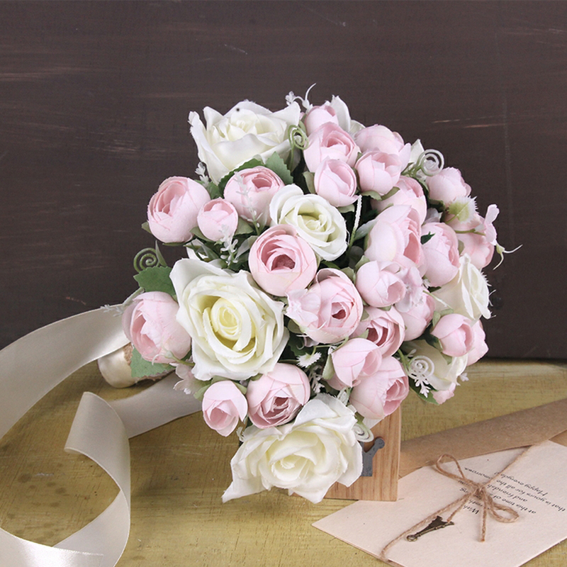 Classic Round Silk Flower Bridal Bouquets (Sold in a single piece) - Bridal Bouquets