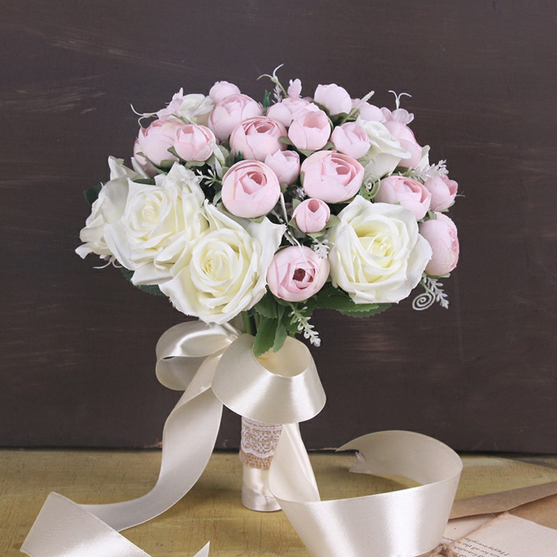 Classic Round Silk Flower Bridal Bouquets (Sold in a single piece) - Bridal Bouquets