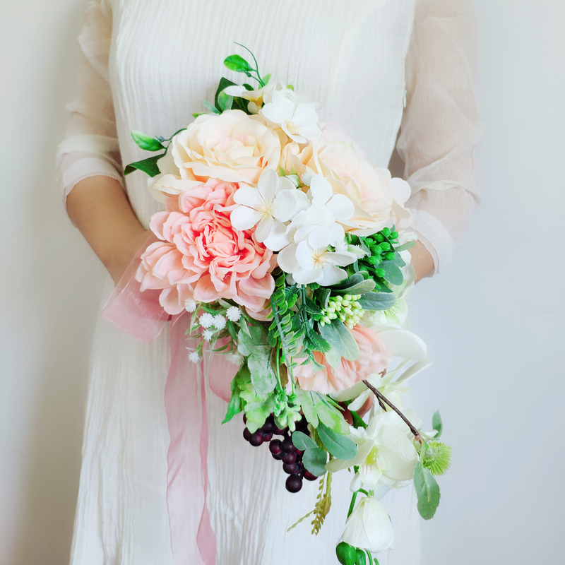 Classic Cascade Silk Flower Bridal Bouquets (Sold in a single piece) - Bridal Bouquets