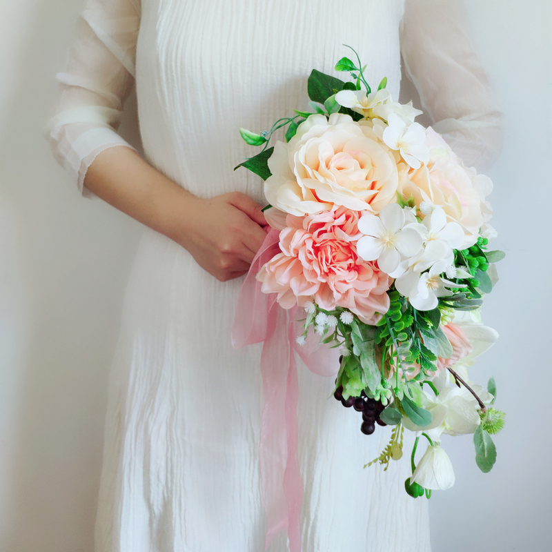 Classic Cascade Silk Flower Bridal Bouquets (Sold in a single piece) - Bridal Bouquets