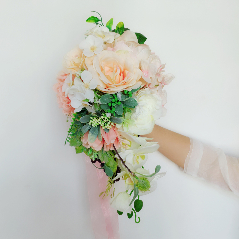 Classic Cascade Silk Flower Bridal Bouquets (Sold in a single piece) - Bridal Bouquets