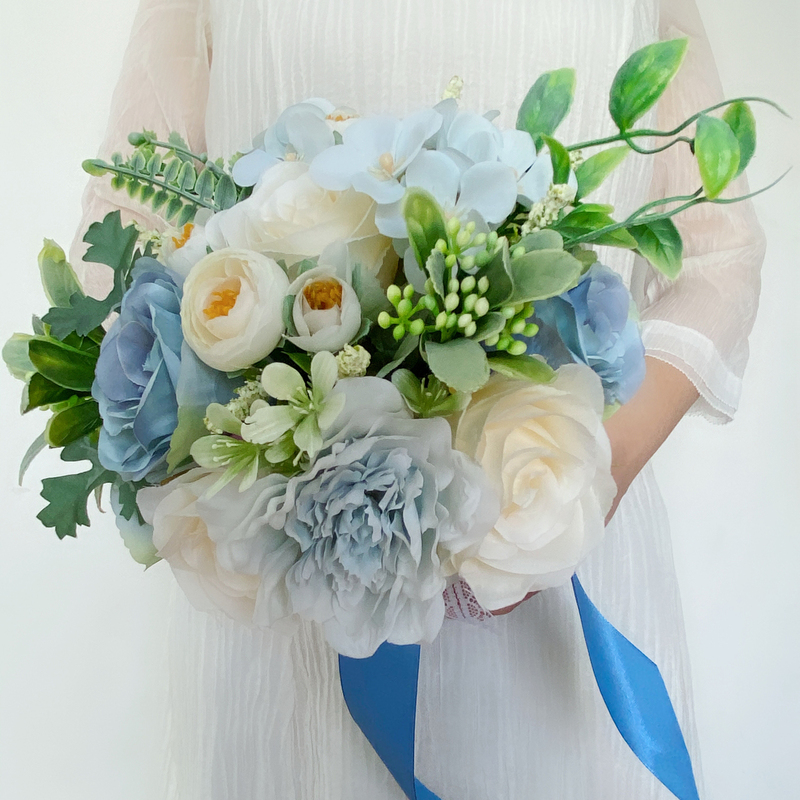 Classic Round Silk Flower Bridal Bouquets (Sold in a single piece) - Bridal Bouquets