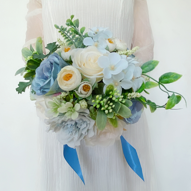 Classic Round Silk Flower Bridal Bouquets (Sold in a single piece) - Bridal Bouquets