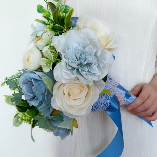 Classic Round Silk Flower Bridal Bouquets (Sold in a single piece) - Bridal Bouquets