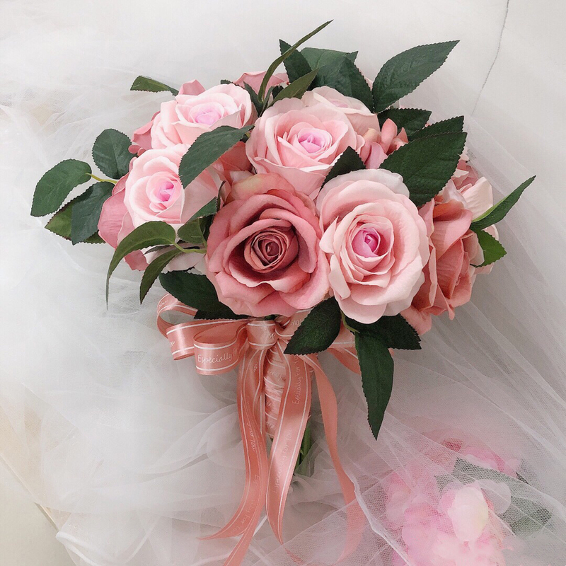 Girly Round Silk Flower Bridal Bouquets (Sold in a single piece) - Bridal Bouquets