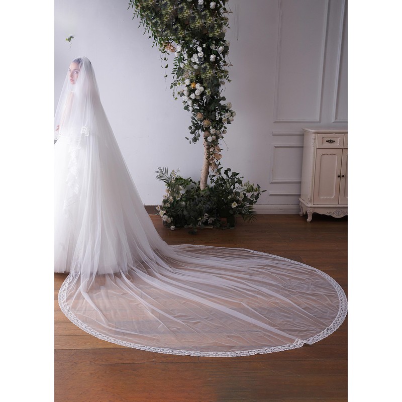 Two-tier Lace Applique Edge Cathedral Bridal Veils With Lace