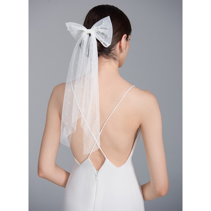 One-tier Cut Edge Elbow Bridal Veils With Lace