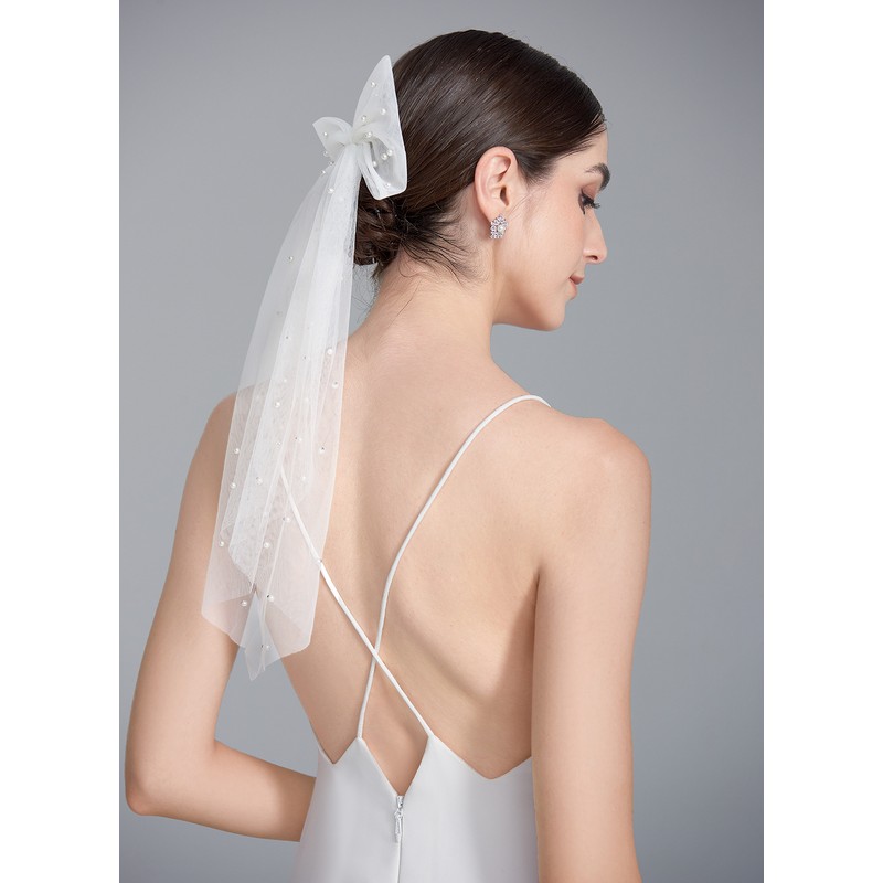 One-tier Cut Edge Elbow Bridal Veils With Lace