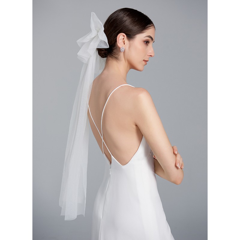 One-tier Cut Edge Elbow Bridal Veils With Lace