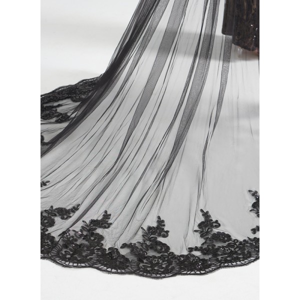 One-tier Lace Applique Edge Cathedral Bridal Veils With Lace