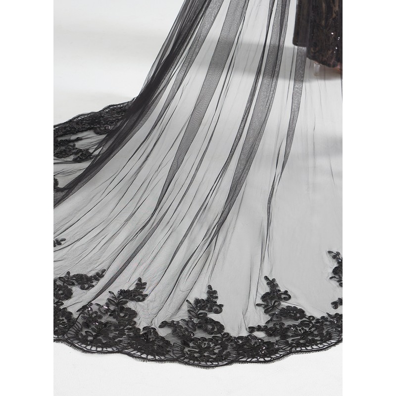 One-tier Lace Applique Edge Cathedral Bridal Veils With Lace