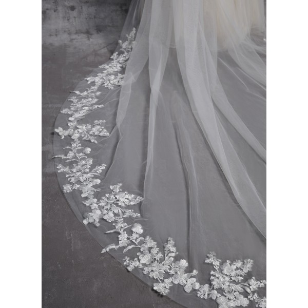 One-tier Cut Edge Cathedral Bridal Veils With Lace