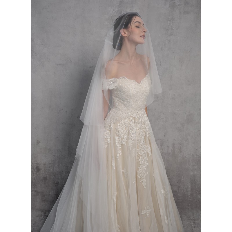 Two-tier Lace Applique Edge Cathedral Bridal Veils With Lace