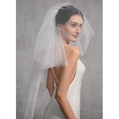 Four-tier Cut Edge Elbow Bridal Veils With Lace