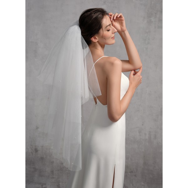 Four-tier Cut Edge Elbow Bridal Veils With Lace