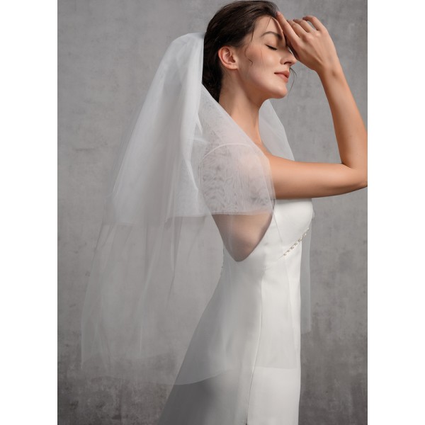 Two-tier Cut Edge Elbow Bridal Veils With Lace