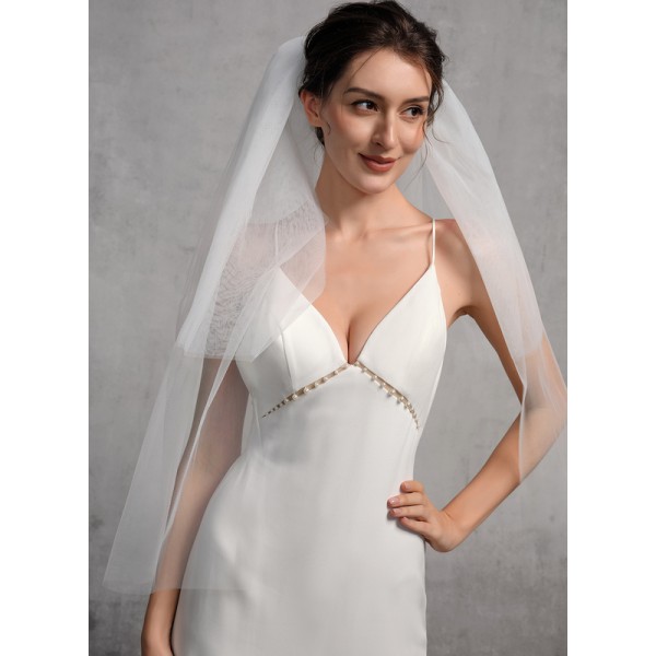 Two-tier Cut Edge Elbow Bridal Veils With Lace