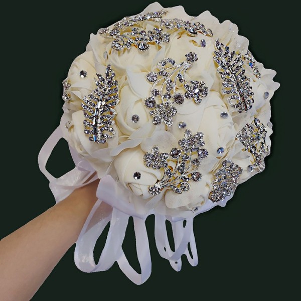 Pretty/Fancy/Fascinating/Graceful Round Satin/Rhinestone Bridal Bouquets -