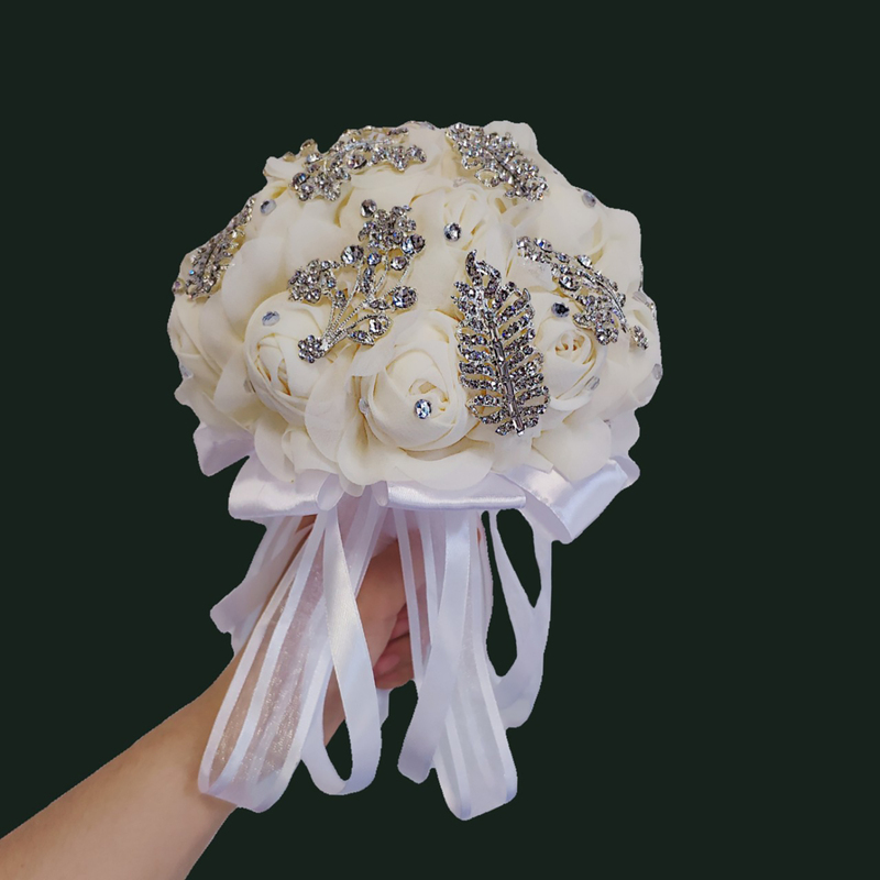 Pretty/Fancy/Fascinating/Graceful Round Satin/Rhinestone Bridal Bouquets -