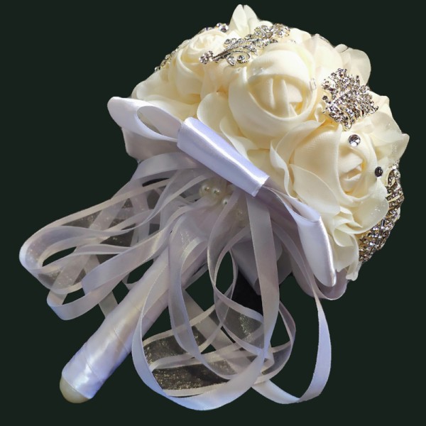 Pretty/Fancy/Fascinating/Graceful Round Satin/Rhinestone Bridal Bouquets -