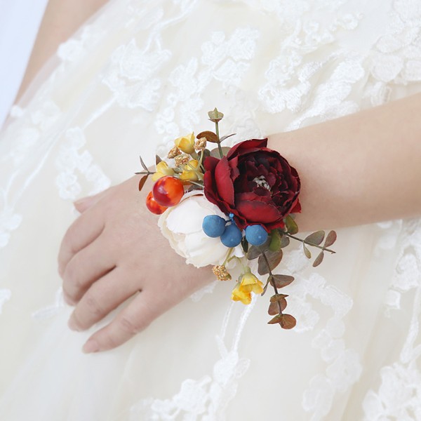 Pretty/Fancy/Fascinating/Graceful Free-Form Silk Flower Wrist Corsage/Boutonniere/Wedding Bouquet sets -