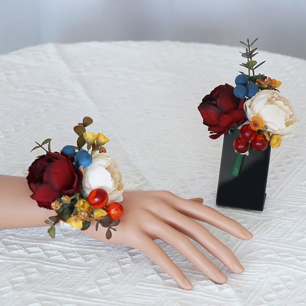 Pretty/Fancy/Fascinating/Graceful Free-Form Silk Flower Wrist Corsage/Boutonniere/Wedding Bouquet sets -