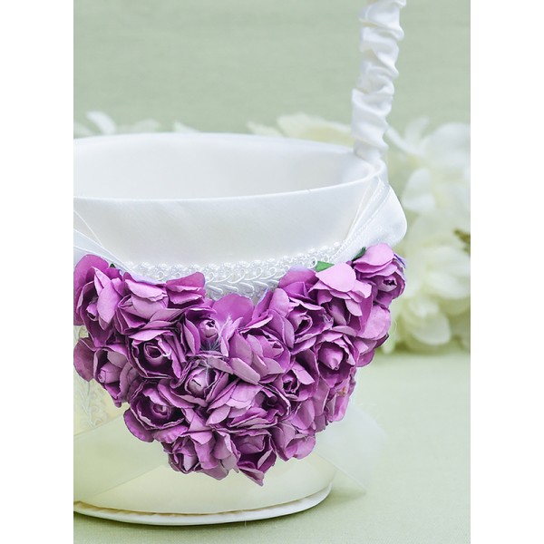 Flower Girl Satin Flower Basket With Lace/Flower/Ribbons/Petals