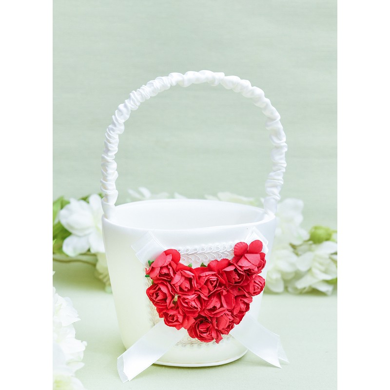 Flower Girl Satin Flower Basket With Lace/Flower/Ribbons/Petals