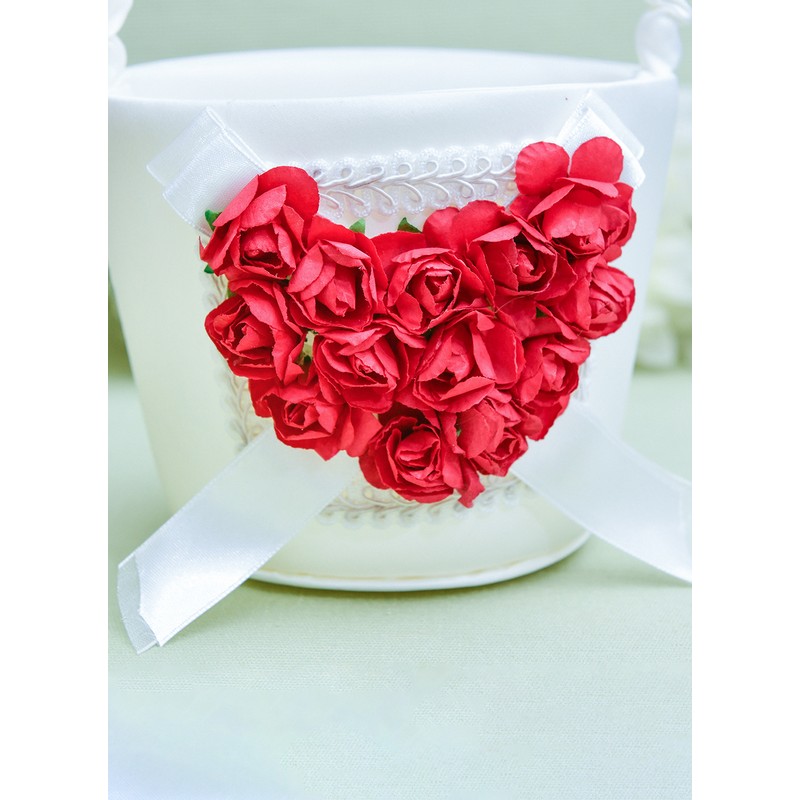 Flower Girl Satin Flower Basket With Lace/Flower/Ribbons/Petals