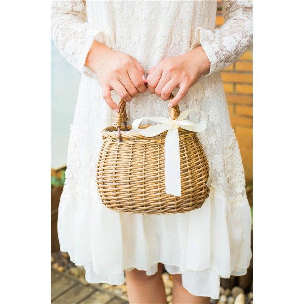 Flower Girl Wooden Flower Basket With Ribbons