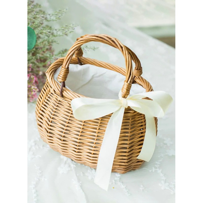 Flower Girl Wooden Flower Basket With Ribbons