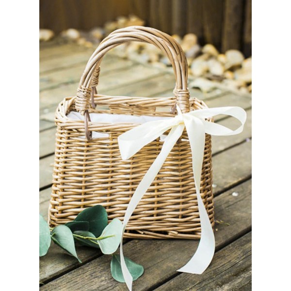 Flower Girl Wooden Flower Basket With Ribbons