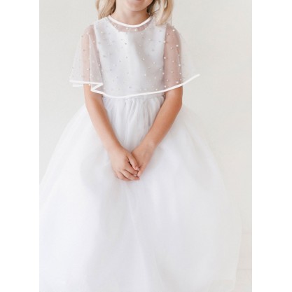 Flower Girl Tulle/Imitation Pearls Wraps With Beading