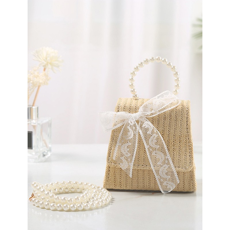 Flower Girl Polyester/Imitation Pearls Handbag With Ribbon/Faux Pearl